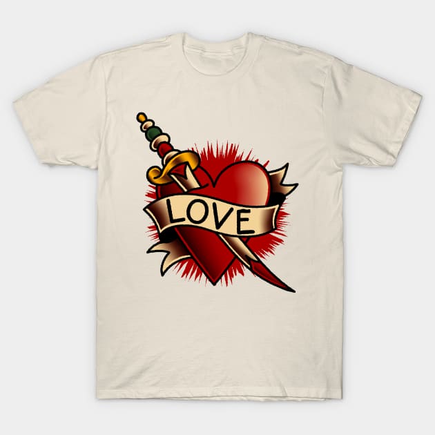 OldSalt American Traditional Love Heart Banner Tattoo T-Shirt by OldSalt